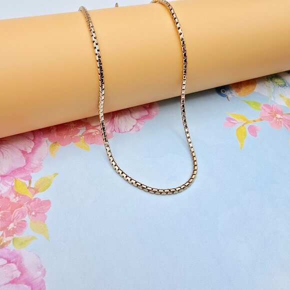 "Slim Rose Gold Box Chain Necklace for Men & Women, 19.7 Inch Length, XPNL0077 - Picture 3 of 12